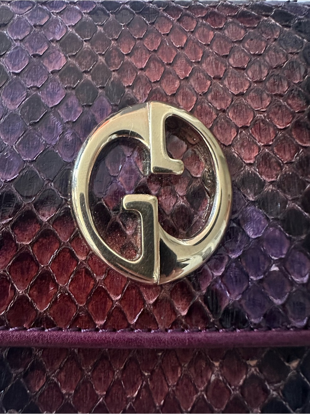 GUCCI Vintage Purple Python Continental Wallet 1973 GG Emblem